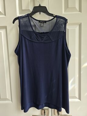 Adele And May Navy Sleeveless Mesh Yoke Tank